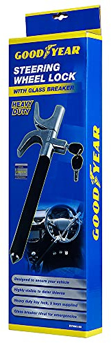 Goodyear Universal Heavy Duty Steering Wheel Lock with Emergency Glass Breaker and 2 Keys
