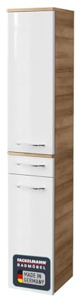 FACKELMANN Hochschrank Milano/Badschrank mit Soft-Close-System/Maße (B x H x T): ca. 30,5 x 165,5 x 32 cm / 2 Türen und 1 Schublade/Türanschlag frei wählbar/Korpus: Braun hell/Front: Weiß