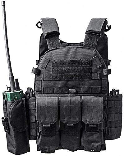 Invenko Heavy Duty Tactical Molle Airsoft Vest Outdoor Hunting Paintball Sports Outdoor Gaming Security Guard Duty Cosplay Soft Vest (black)