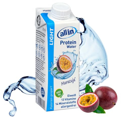 all in® LIGHT Protein Water Maracuja 14 x 250 ml - Low Carb Vital Drink für Sport Workout oder zum Abnehmen | fettfreies Protein Wasser