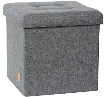 LOVE IT STORE IT Premium Sitzhocker mit Stauraum - Hocker aus hochwertigem Leinen Stoff - Verstärkt mit Holz - Bequem und extra stabil - Grau - 38x38x38 cm