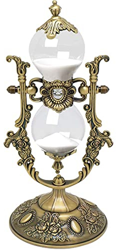 Hourglass Sand Timer Decorative,11.8inch Tall,360° Rotating Metal White Sand Watch 30 Min,Antique Hour Glass Decor for Office Desk- Crafts,Ornaments(Brass)