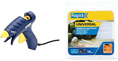 Rapid Niedertemperatur Klebepistole EG130LT inkl. 16 Klebesticks Transparent Universal fϋr Basteln und Dekorieren mit hitzeempfindlichen Materialien