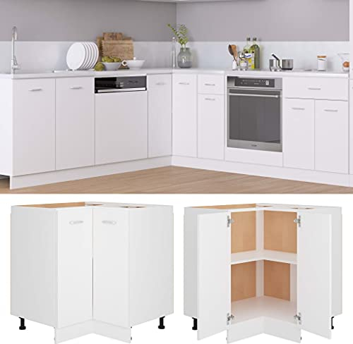 TEWTX7 Spanplatte Eckunterschrank mit 2 Regalböden Aufbewahrungsschrank Küchenschrank Küchenzeile Eckschrank Küchenmöbel Einbauküche Schrank 75,5 x 75,5 x 80,5 cm