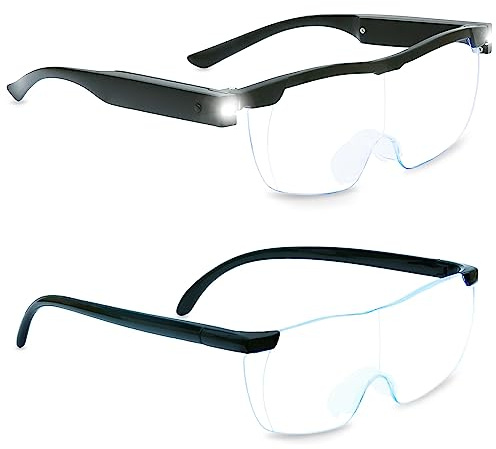 Magnifying Glasses with Light, LED Rechargeable Head Magnifier Glasses, Anti-blue light 180% Magnification with Dual LED Lights, Hands Free Magnifying Eyeglass for Reading, Close Work and Craft(Black)