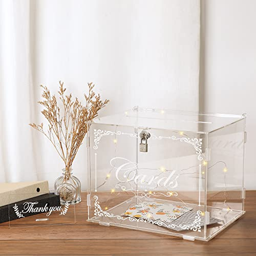 Benjia Acrylic Wedding Card Box, Clear Card Box with Lock and Slot for Reception, Anniversary, Birthday Party, Baby Shower