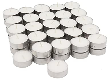 50 x Velas de Té Blancas Individuales Sin Fragancia - Candelitas sin Olor 39 mm Diámetro - Ideal Calientaplatos, Decoración, Ambientación, Quemador de Esencias