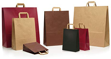 25 PZ. Borsa shopper in carta kraft senza risvolto superiore e con manico in piattina e fondo rettangolare. Colori disponibili: AVANA, BIANCO, MARRONE (46x49 cm, BIANCO)