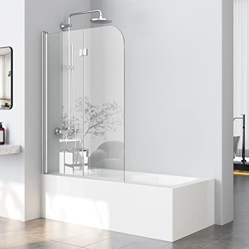 WOWINNE Duschwand für Badewanne 120 x 140cm Badewannenaufsatz Duschwand 2-teilig Faltbar 6mm Nano ESG-Sicherheitsglas Duschabtrennung Badewanne