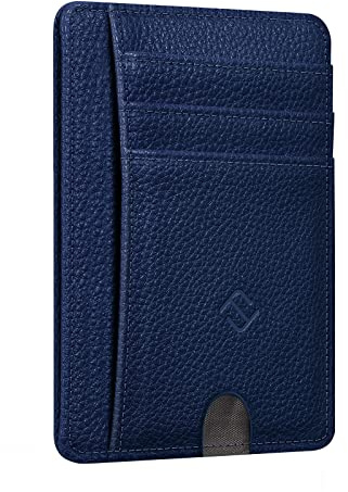 FINTIE Flache Geldbörse Kartenetui, Premium Kunstleder RFID-Blocker Slim Geldbeutel Kreditkartenetui mit ID-Fenster und Schnellzugriff-Fach für Herren Damen, Marineblau