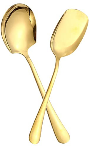 2 Pezzi Cucchiai Da Portata in Acciaio Inossidabile Dorati Con Manico Lungo Utensili Da Cucina Per Ristoranti E Buffet Cucchiai Da Portata Per Insalata E Zuppa