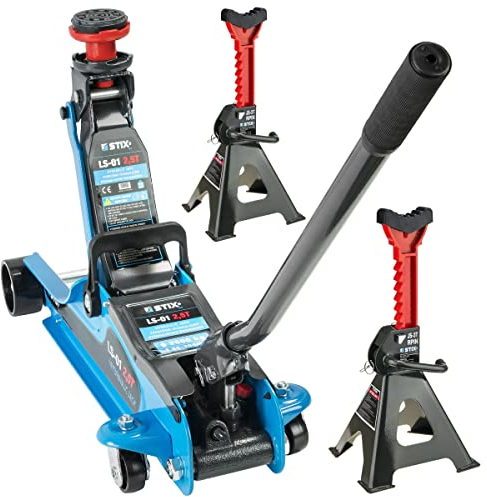 STIX Automotive Equipment Cric 2,5T 85-365 mm con 2 cavalletti di supporto - regolazione in altezza 85-365mm - Capacità massima di carico 2500KG