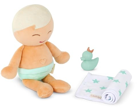 LullaBaby - Ragazzo - Bambola da bagno lavabile da 36 cm, ragazzo - Corpo in morbido peluche per un vero gioco d'acqua - Capelli biondi e accessori per la vasca - Bambini 2 anni +
