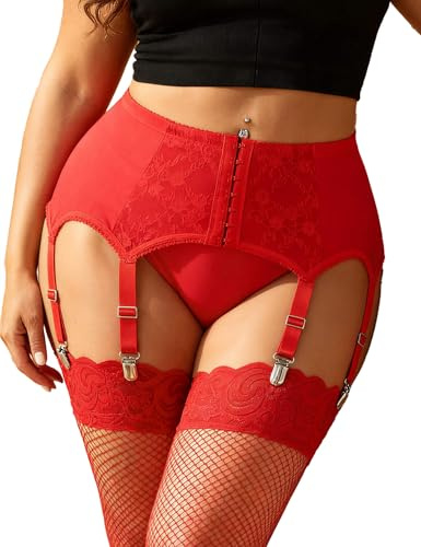 ohyeahlady Reggicalze Donna Vita Alta Con 6 Clip Taglie Forti | Reggicalze Pizzo,Rete Leggero,Per Calze Autoreggenti,Vita Regolabile,Giarrettiera,Intimo Seducente Sexy Hot