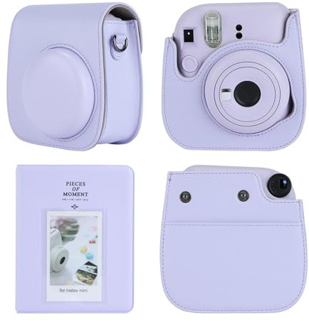 TONYLAIJIANTAO Camera Case Compatible with Fujifilm Instax Mini 12 11 9 8 Instant Camera, PU Leather Carrying Bag with 64 Pockets 2 x 3 Mini Photo Album. (Purple)