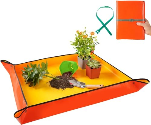 KATELUO wasserdichte Gartenmatte Pflanzen Umtopfmatte, Faltbare Pflanzmatte, Gartenmatte Wasserdicht, 100 x 100cm Faltbare Umtopfmatte Pflanzen, Gelb Pflanzunterlage für Sämling, Umtopf, Sukkulenten