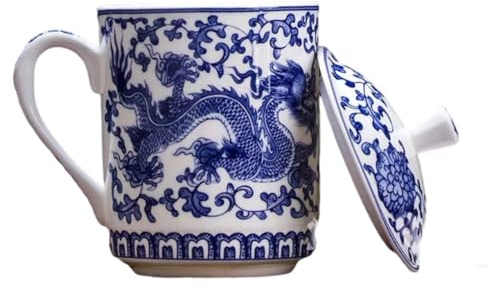 LIFKOME Taza De Té De Porcelana Azul y Blanca Tapa De Tazas De Retro Hogar Para De Agua Leche y Portátiles Para Bebidas