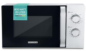 HEINRICHS Mikrowelle, kompakte Mikrowelle, 20L Volumen, 9 Leistungsstufen, inkl.35min.Timer, Defrost Funktion, Innenraumbeleuchtung, 360°Drehteller mit Grillfunktion, 800W Leistung, Heinrich´s(silber)