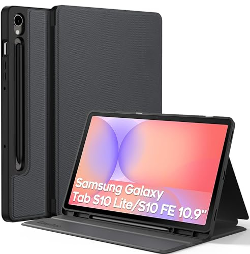 EasyAcc Hülle Book Cover für Samsung Galaxy Tab S10 Lite/ S10 FE 10.9 2025/ S9 FE 10.9 /S9 11 Zoll mit S Pen Halter, Dünn Folio Ständer Tablet Schutzhülle, Multi-Winkel Betrachtung, Schwarz