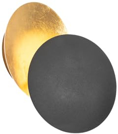Qazqa Smart led Modern Wandleuchte, Wandlampe - Sunrise - Schwarz Gold, Rund, inkl. 2.5W LED-Lampe, 2700K - 6500K, dimmbar, 20cm, Ideal als Flur, Küche lampe, Wohnzimmerlampe und Schlafzimmerlampe