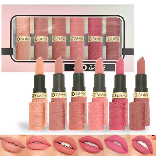 Matte Lippenstift Set - 6 Farben Lipstick Kit Hochpigmentierter - Lippenstifte Nude, Rosa, Kaffee Wasserdicht & Langanhaltende - Lippenstifte Samtige Textur & Kein Körniges Gefühl - Lippen Makeup Set
