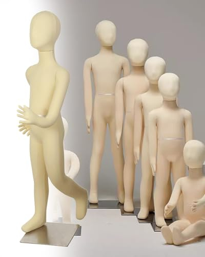 Maniquí Maniquí Suave de Cuerpo Entero para Coser Niño, Maniquí Flexible Ajustable con Forma de Vestido con Base de Metal, 1-13 Años, Escaparate(11-Year-Old)