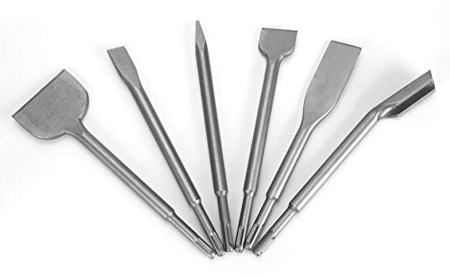 Cincel de Martillo Eléctrico, 6 Piezas Juego de Cinceles de Taladro Hammer SDS Plus con Cincel Curvo, Cinceles Puntiagudos, Ranurados y Planos para Pared, Azulejos, Cinceles de