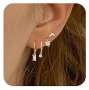 FUNEIA Ohrringe Silber 925 /14K Vergoldet Damen Klein Creolen Ohrstecker Silber Gold Set mit Zirkonia Stapelbar Wasserfest Stecker Hypoallergene Goldene Ohrringe Mehrere Piercings Ohrlöcher Schmuck