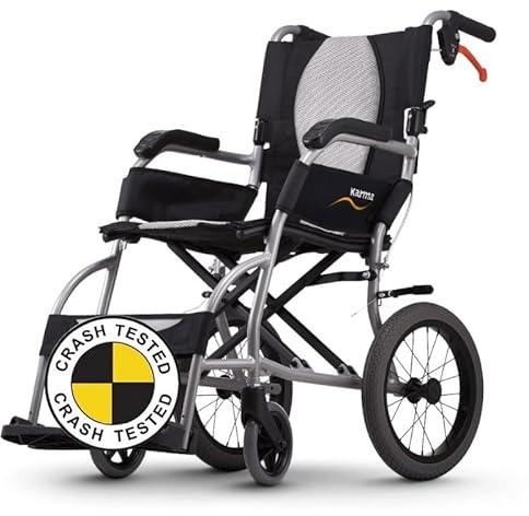 Karma Ergo Lite Ultralite Transit Crash Tested Wheelchair for Safe use in a Vehicle, Folding and Lightweight Weighs Only 8.8kg - Choice of Sizes (18 Seat Width)