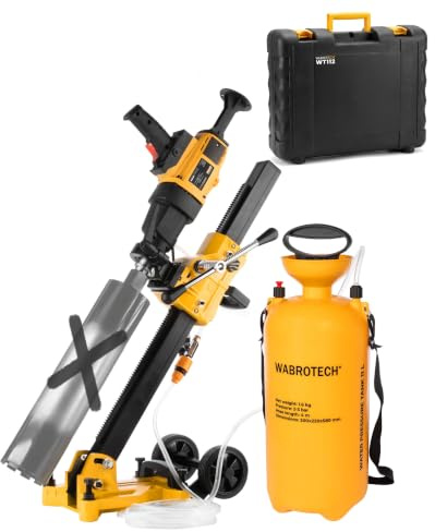 WABROTECH® Kernbohrgerät Handgeführt ⌀ 8–112 mm an Kernbohrständer und Wasserzuführgerät 11 L - Diamant Kernbohrmaschine 3960 U/min - Kernlochbohrmaschine 3 Gänge 1500 W für Nass und Trockenbohrungen
