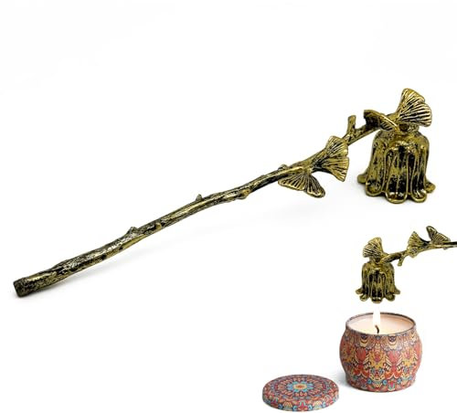 Vsosfiza Kerzenlöscher,Dochtlöscher,Zubehör mit langem Griff,Ginkgo-Blatt-Design,Kerzenlöscher für die meisten Kerzen (Vintage-Gold)