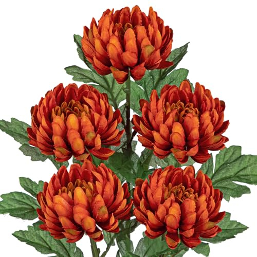 Arbrous 5 STK Künstliche Chrysantheme Blumenstrauß Kunstblumen Vase Deko | 58 CM Fake Blumen Künstliche Zweige mit Blüten Kunstzweige für Vase Tisch Regal Fensterbank Deko im Wohnzimmer Schlafzimmer