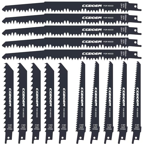 CGBOOM Reciprocating Saw Blades,15 tlg Wood Saw Blades Metal for Wood Cutting,Compatible with Bosch Dewalt Makita Metabo HITACHI and many etc ﻿