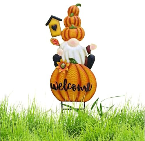 Fall Garden Stakes, Pumpkin Yard Stakes - Gnome Witch Halloween Yard Stakes Metal | Halloween Lawn Decor Halloween Backyard Aisle Lawn Patio Yard Art