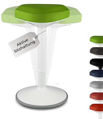 standup.Today Wackelhocker Elmo (Weiß/Grün) – Sitzhocker höhenverstellbar 55-80 cm – Ergonomischer Hocker für Büro & Zuhause – Bürohocker mit Schwingeffekt – Schreibtischhocker