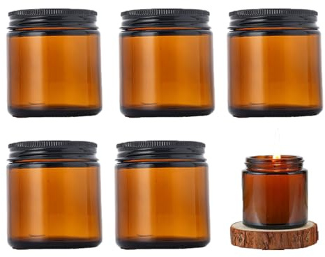 5 Stück Glasbehälter mit Deckel Braunglas 120ml Glaskerzengläser Teelichthalter Leeres Gewürzgläser Braun Cremedosen zum Befüllen Kosmetikdosen Teelichtgläser für Kerzen Lotion Salben (6.5*6CM)