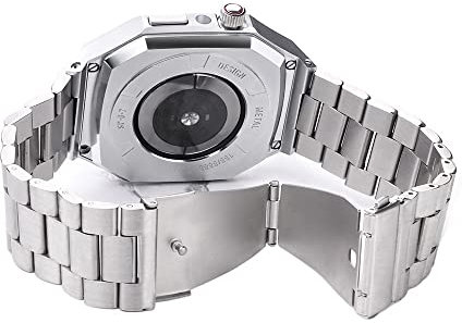 AXPTI Luxury Stainless Steel Watch Case Strap，For Apple Watch Series 9/8/7/6/5/4/SE 40mm 41mm 44mm 45mm Replace Match Metal Three Beads Watch Band Strap Case Cover(Silver,40MM)