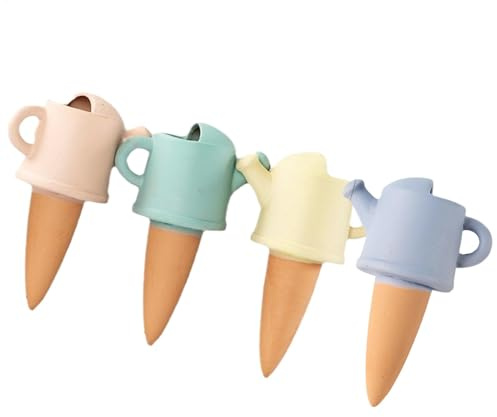 Jvjggag Terrakotta Bewässerungsspikes, 4er Set Tropfbewässerungsgeräte, Bewässerungsspieße, Bewässerungsspieße, Terrakotta Ton Bewässerungsstäbe für Innen und Außen, 30,6 x 19,3 x 8,8 cm