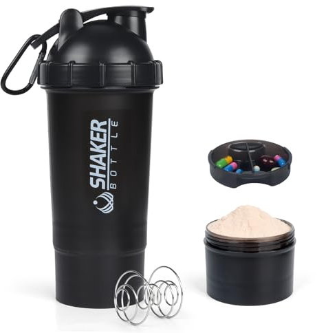 XTKS Eiweiß Shaker 500 ml, bottiglia shaker per proteine con sfera e scomparto per polvere, a prova di perdite, senza BPA, per fitness shaker (nero)