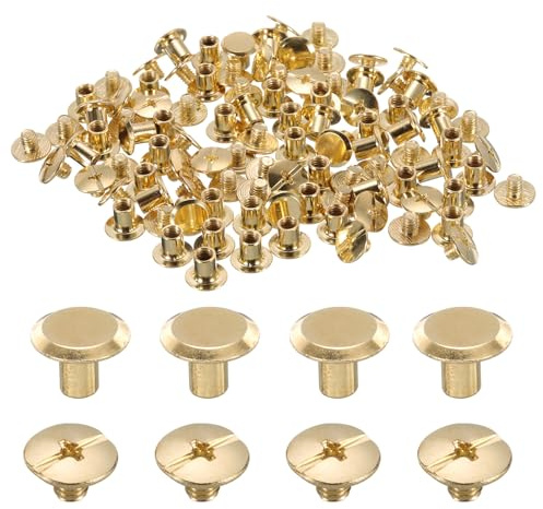 QUARKZMAN 50 Sets Chicago Binding Schrauben Nieten M5 x 6mm, Metall Buchschrauben mit Phillips Kopf für DIY Leder Gürtel Tasche Handwerk Buchbindung Dekoration (Gold)