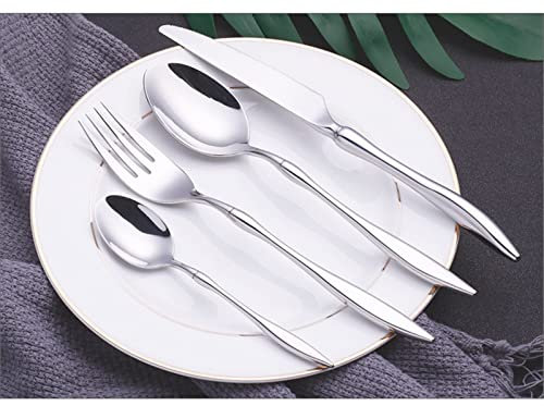 CVNIMV Ensemble de Couverts 24 pièces en Acier Inoxydable 304 doré, Service de Table, Couteau, Fourchette, cuillère, Coffret Cadeau, Couverts de Luxe, lavables au Lave-Vaisselle (Argent)