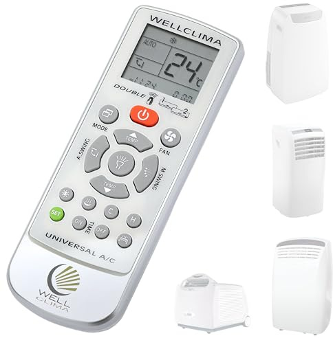 Wellclima® telecomando condizionatori portatili per Olimpia Splendid, adatto a Dolceclima ed altri, guida facile compresa con lista modelli e codice dedicato, torcia LED, elegante riutilizzabile