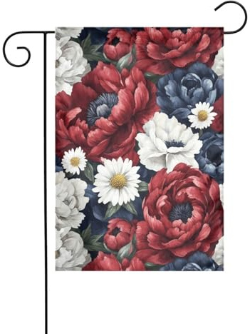 Drapeau de jardin aquarelle pivoines rouge foncé bleu blanc 30 x 45 cm vertical double face ferme vacances décorations extérieures drapeau cour