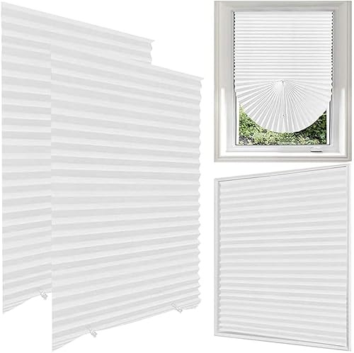 Lotvic 2 Pack Temporary Blinds, 60x150CM Stick on Blinds, Easy to Cut and Fit, No Drill Blind for Windows, Door, Kitchen, Bathroom, Bedroom Blackout Thermal Privacy Protection (White, Light Filtering)