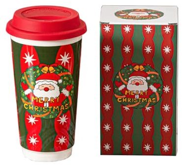 Générique Holiday Ceramic Mug - Christmas Tumbler With Lid For Seasonal Coffee | Fine Porcelain With Insulated Build, 580ml Reusable Drinkware, For Desk, Kitchen, Travel, Gift Giving