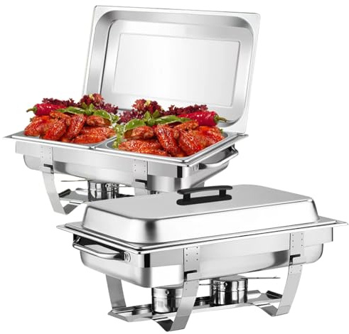 POWERFUEL Chafing Dishes for Buffet 2 Pack, 9QT Chafers and Buffet Warmers Sets, Stainless Steel Half Size Chafing Pan, Food Warmer for Parties Christmas, Catering Buffet Display