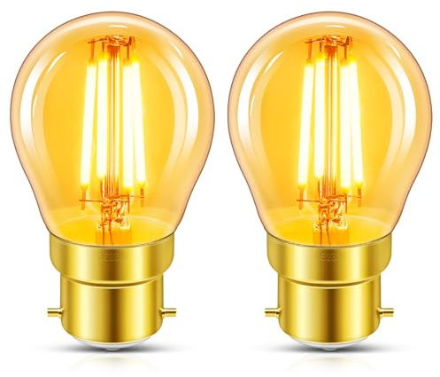 Caldarax B22 Bayonet Vintage Light Bulb, 4W LED Filament Equivalent 40 Watt, Antique Style Retro Amber Glass 2200K Warm White, 400LM, Non-dimmable, Golf Ball G45 Bulb, BC Bayonet Cap, 2 Packs