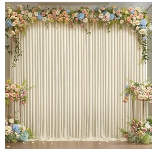 Toile De Fond De Mariage Polyester Wrinkle-Resistant White Backdrop Drapes Stage Decor & Photo Shoots(1 Panels-Ivory,150x214cm)