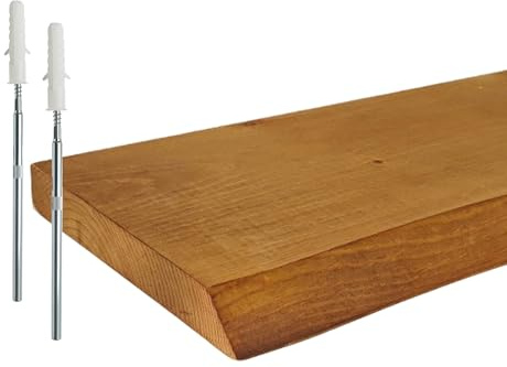 Relaxdays Estantería de Pared rústica, Madera Maciza de Pino, Canto Natural, Estante Flotante, 3x70x22 cm, marrón
