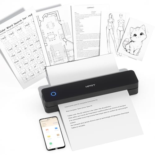 HPRT tragbarer Drucker drahtlos für Reisen, Bluethooth thermischer Drucker | Tintenloser Thermodrucker Unterstützung für A4-Papier, kompatibel mit iOS, Android, Laptop für Büro und Zuhause